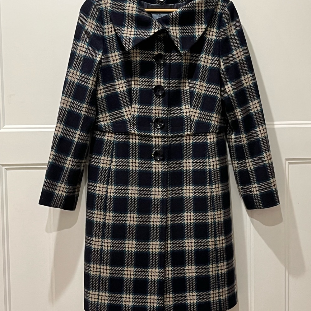 Artis Navy and Cream Plaid Pea Coat